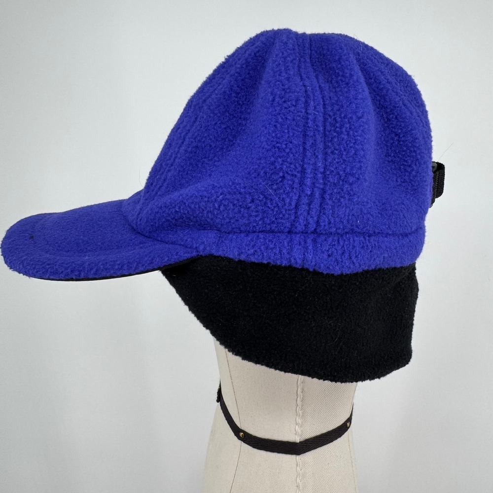 LL Bean Polartec Fleece Ear Flap Hat Blue Black Vintage Made in USA L/XL 0HM89